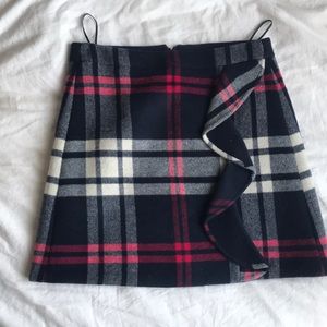 J.Crew Plaid ruffle mini skirt in doubleserge wool